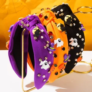 Hallows’ Day Women Fashion Fabric Headband Colorful Cute Cartoon Ghost Pumpkin Magic Hat Charms Hair Band