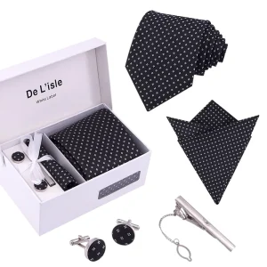 Hamocigia Custom Men Premium Stripe 100% Polyester Jacquard Woven Cufflink Hanky Tie Gift Set