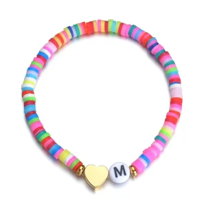 Hand Accessories Love Letter M Color Soft Pottery Clay Chain Rainbow Bracelet Personality Heart Pendant Charm Bracelet for Women
