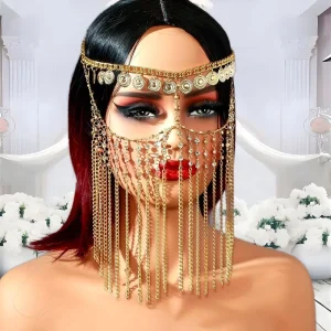 Hand Make Fashionable Nice Plating Golden Alloy Fringe Face Forehead Head Chain Accessories for Women
