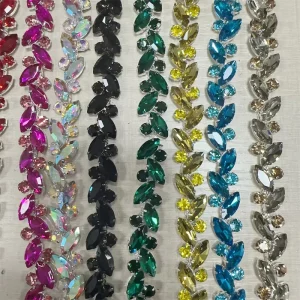 Hand Sewn Copper Bead Chain Pointback Marquise Shape Motif Rhinestones for Garment Bags Hats Shoes