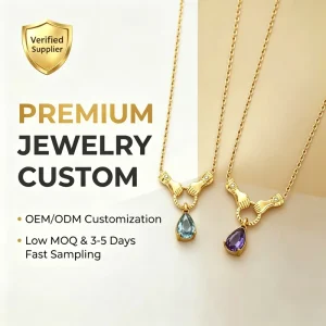Hand-Shake Waterdrop Pendant Necklace for Women 18K Gold Plated Stainless Steel Collar Chain