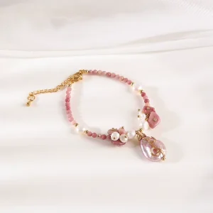 Hand Wire Wrapped Pink Baroque Pendant Natural Faceted Rhodochrosite Accent with Pearl Elegant Hand Ornament for Girls Ladies