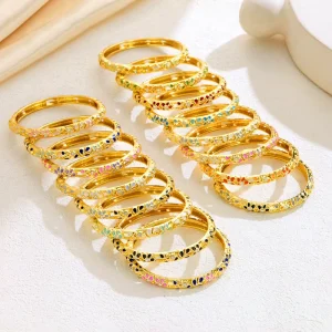 Hand painted Zircon inlaid Openwork Chain Link Bracelet vintage Ethnic Style Gold plated Jewelry