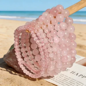 Handcrafted Beaded pink Rose Quartz Rhinestone Women’s Versatile Stretch-string Bracelet Bangle Jewelry