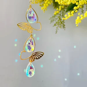 Handcrafted Modern Minimalist Golden Butterfly Crystal Sun Catcher Garden Decoration Hanging Ornament
