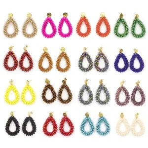 Women Classic Faceted Beads Wrap Water Drop Boho Stainless Steel 18K Gold Plated Dangle Earrings Gift