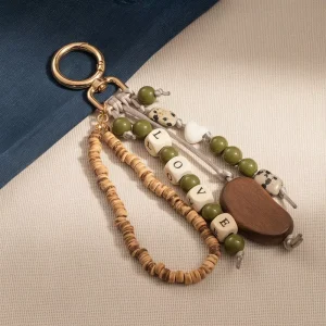 Handcrafted Vintage Wood Beaded Letter Coconut Shell Shape YL Fashion Bag Accessory Suitable Daily