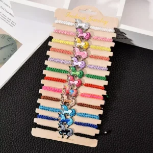 Handmade 12pcs Colorful Macrame String Bracelets Cute Unicorn Design Bohemian Style Rhodium Fashionable Charm