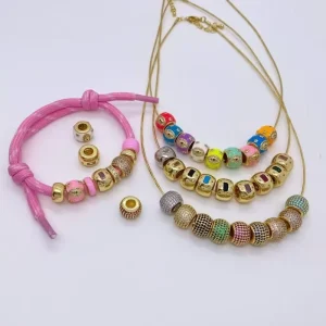 Handmade 18K Gold Plated Evil Eyes Enamel Charm Beads Bracelets Micro Pave Zirconia CZ Spacers for DIY Bracelet Necklace Making