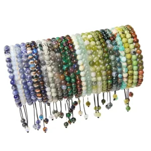 Handmade 6mm Natural Stone Beaded Crystal Bracelet Trendy Fashion Jewelry for Women Men Adjustable Ball Shaped Gemstone Bracelet