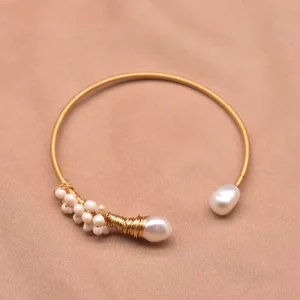 Handmade Baroque Pearl Bracelet Adjustable Gold Plated Wire Wrapped Elegant Vintage Fashion Jewelry Pearl Bracelet