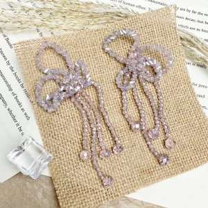 Handmade Beaded Bow Customizable Long Earrings Romantic Earrings for Women Daily Life Wearing