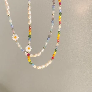 Handmade Beads Jewelry Daisy Flower Natural Pearl Beads Summer Bracelet Necklace for Women and Girl