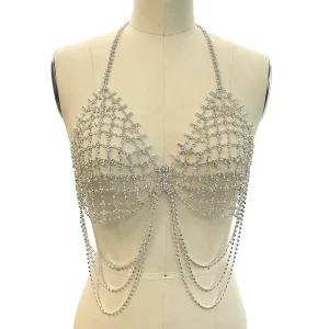 Handmade Body Chain Shiny Crystal Rhinestone Bra Jewelry for Weddings Parties Gift for Women
