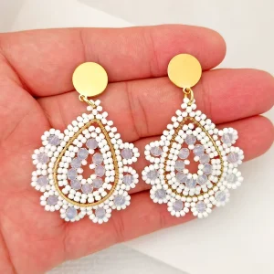 Handmade Bohemian Crystal Glass Bead Earrings for Women 18k Gold Stainless Steel Teardrop Geometric Dangle Jewelry Factory