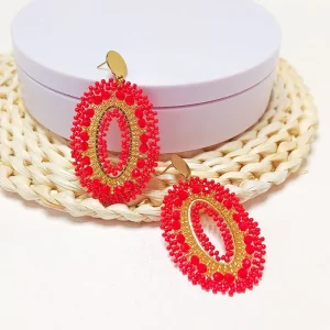 Handmade Bohemian Stainless Steel Drop for Women New Trendy Oval Design Woven Glass Seed Beads Made High Quality Materials