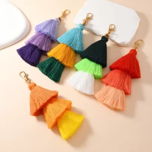 Handmade Bohemian Tassel Keychain Bag Key Chain Charm Handbags Pendant Boho Three Layered Tiered Tassels Keychains Purse Charms