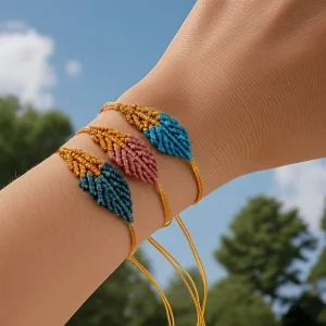 Handmade Boho Style Braided Bracelet Gold Leaves Not Fade Bracelet