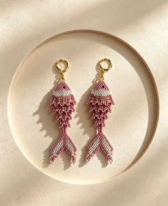 Handmade Brass 18K PVD Gold Plated Miyuki Bead Goldfish Earrings Hypoallergenic Waterproof Resistant Tassel Fish Dangle Earrings