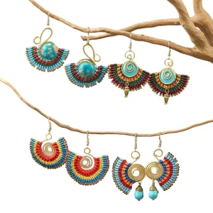 Handmade Brass Wire Wrap Turquoise Dangle Earrings for Women