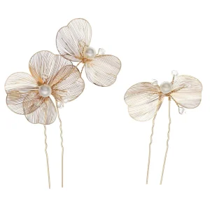 Handmade Bridal Hairpin With Gold Wire Petals and Crystal Hair Accessories for Wedding or Anniversary