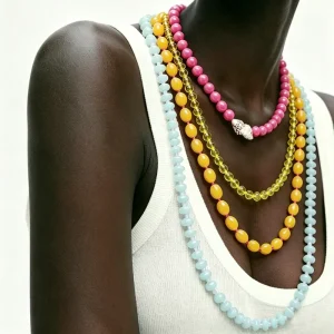Handmade Cactus Rainbow Colorful Candy Bead Beaded Statement Necklace for Women