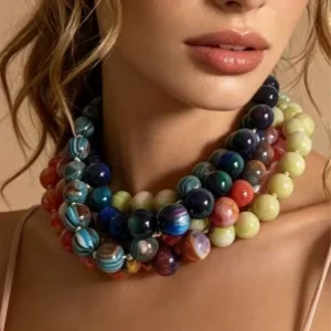 Handmade Colorful Acrylic Beaded Necklace Women’s Round Beads Choker Necklace