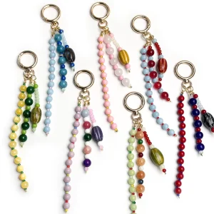 Handmade Colorful Beaded Tassel Bag Charm with Agate Stone Boho Keychain Accessory for Women Fashionable Purse Pendant Gift