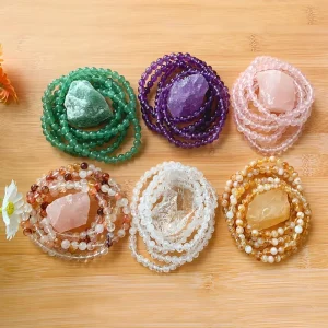 Handmade Colorful Crystal Beaded Bracelet Set Elastic Bracelet for Women Jewelry