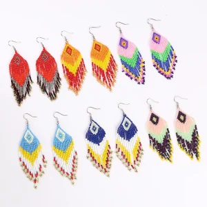 Handmade Colorful Seed Beads Tassel Earrings Long Bohemian Fringe Drop Jewelry for Women’s Fashion