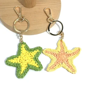 Handmade Crochet Raffia Starfish Keychain Pendant Gradient Five-pointed Star Bag Accessories