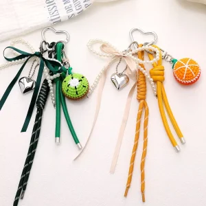 Handmade Crochet Watermelon Phone Charm Versatile Bag Accessory with Ribbon Bow Pendants