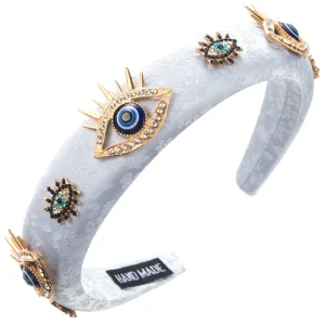 Handmade Crystal & Fabric Hair Accessories Solid Color Hair Band Head Hoop Pink Bule Devil Eyes Hairband for Women Girls