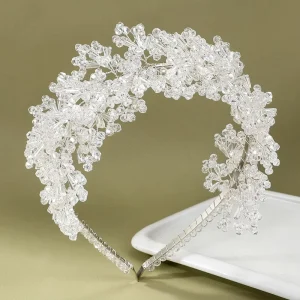 Handmade Crystal Rhinestones Pearls Bridal Tiara Headband Wedding Crown Hair Accessories Bridesmaids Women Jewelry
