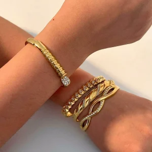 Handmade Custom Anti Tarnish Stainless Steel Bracelet Zircon Set with Diamonds 18k Gold Filled Fashion Jewelry for Women