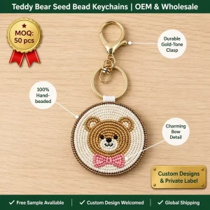 Handmade Cute Bear Bowtie Seed Beaded Keychain Luxury Custom DIY Beaded Bag Charm Fashion Animal Beaded Bag Pendant