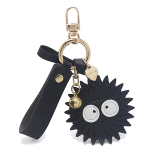 Handmade Cute Leather Coal Briquettes Keychain Fashion Bag Pendant Charm Gift Handbag Accessory Black Funky Eyes Fancy Key Chain