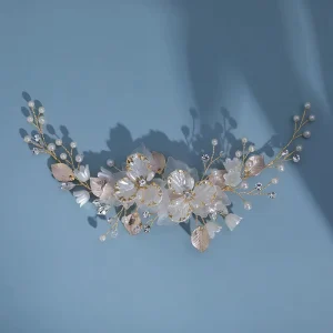 Handmade Engagement Wedding Crystal Rhinestone Resin Leaf Headdress Vine Accessories Pearl Bridal Hair Clips for Girls