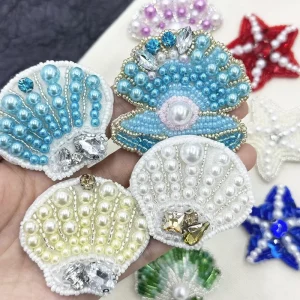 Handmade Exquisite Ocean Series Beaded Patch Starfish Shell Pearl Decoration For Clothing DIY Accessories Shoes Bags Using Mesh