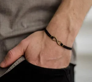 Handmade Fashion Friendship Charm Black Cord Infinity Bracelet for Men Adjustable Rope Jewelry