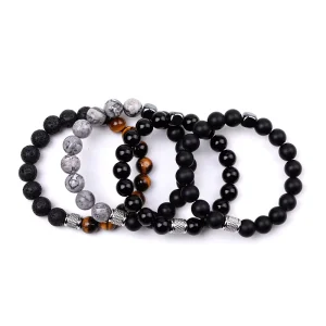 Handmade Fashion Jewelry Women Stainless Steel Gemstone Healing Black Volcanic Bead Natural Lava Stone Tiger Eye Bracelet