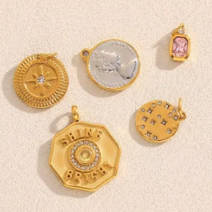 Handmade Geometric Zircon DIY Charm Stainless Steel Gold Plated Pendant for Women