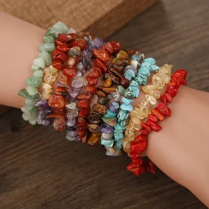 Handmade Gift 100% Natural Stone Bracelet Colorful Irregular Chips Crystal Beaded Elastic String Unisex Bangle Bracelet