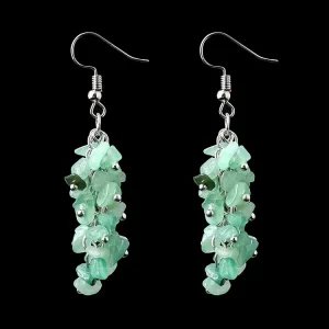 Handmade Green Earrings 13 Colors Natural Stone Irregular Long Tassel Eardrop Multi Colored Crystal Chips Beads Earrings