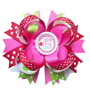 Handmade Grosgrain Ribbon HairBow Alligator Clip Strawberry Woman Girls Bows Hairclip