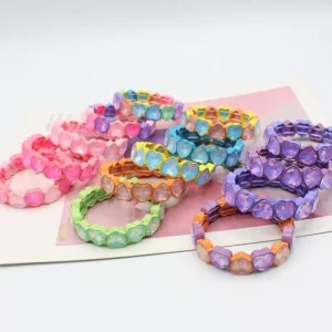 Handmade Heart Crystal Rhinestone Bracelet Zinc Alloy Elastic Twinkle Enamel Tile Bracelet for Women