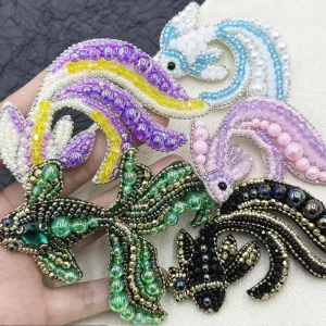 Handmade Heavy Beaded Cloth Stickers Fashionable Goldfish Koi Small Fish Accessory Luxury Clothing Bag Animal Decorative Patches