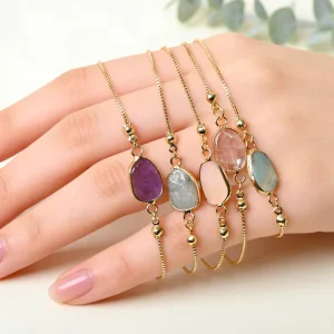 Handmade Jewelry Natural Gemstone Oval Charm Adjustable Length Slide Ball Bracelet for Fashion Girls