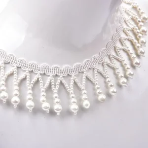 Handmade Jewelry Pearl Tassel Beaded Rhinestone Fringe Lace Pearl Trim Round Sequins Tassel Trim Bead String Costume Accessories